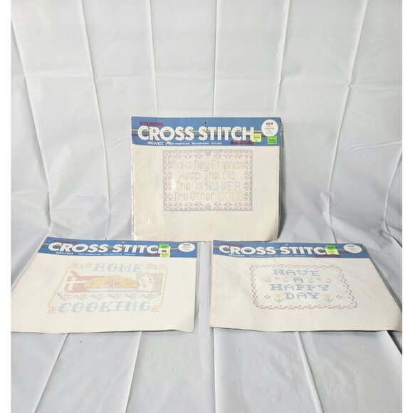 VTG Bucilla Cottage Core Stamped Cross Stitch Sampler Lot of 3 New - Picture 1 of 5